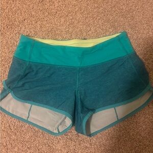Women's Teal Athletic Shorts with Lime Waistband